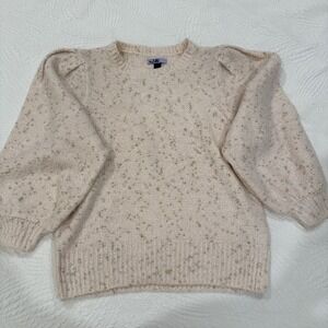 Vylette Sweater Womens M Pink Gold Pullover Balloon Sleeve Crew Neck Soft Knit